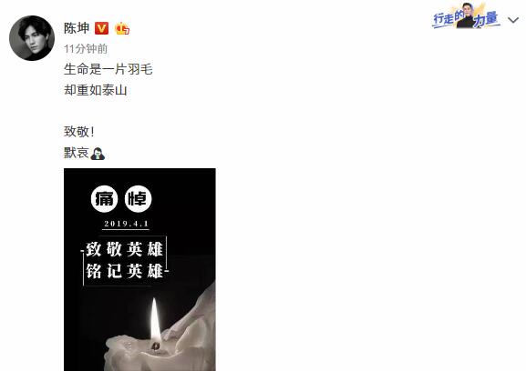 众星悼念四川消防英雄 姚晨:太痛心了